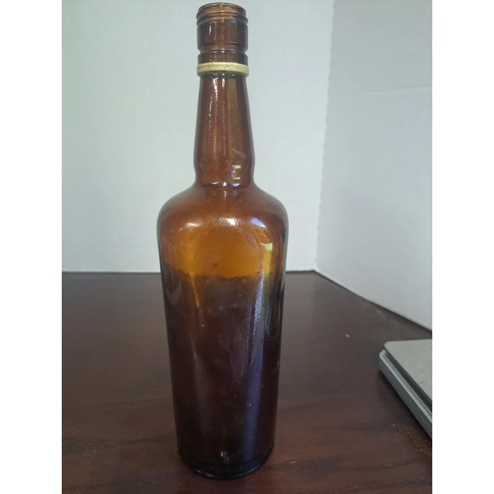 Vintage John Macnaughton Amber Brown Liqour Bottle Molded Palmette On Shoulder